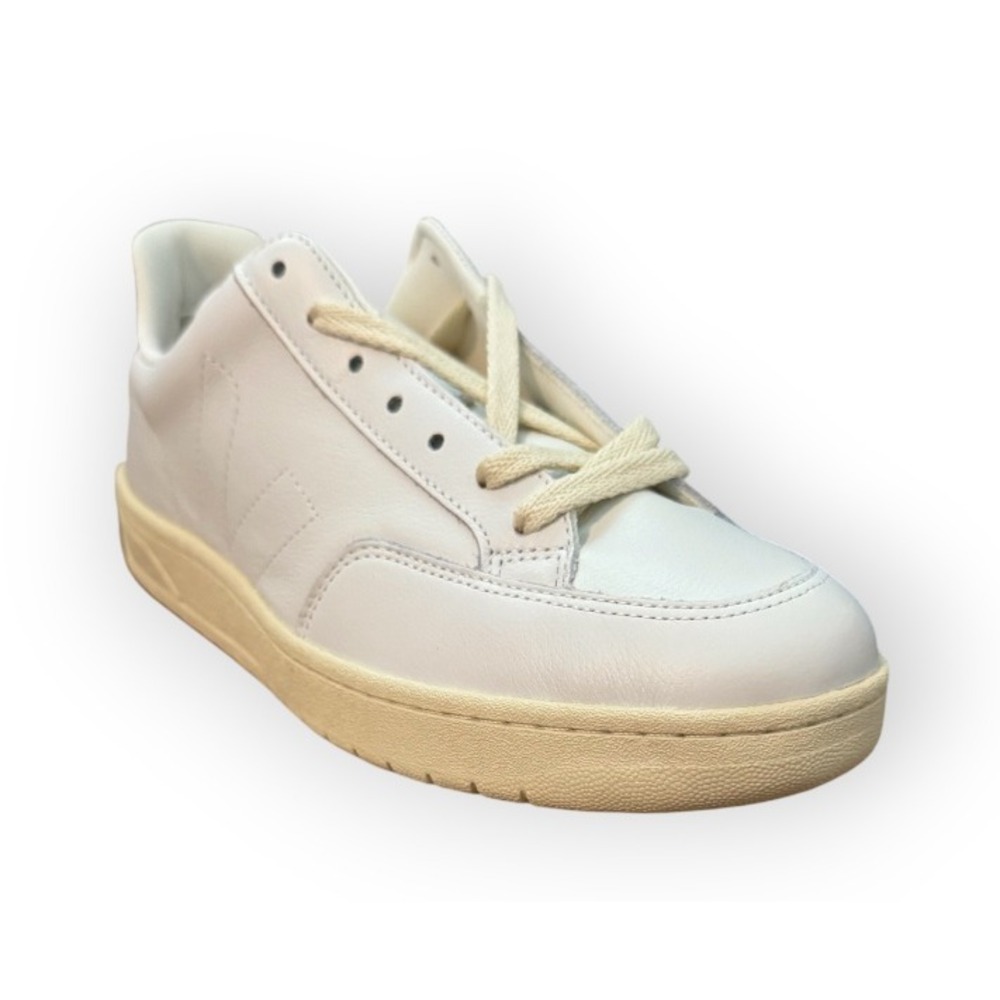 VEJA V-12 Mens Leather Sneakers Casual Shoes White Olive Accent Low Top